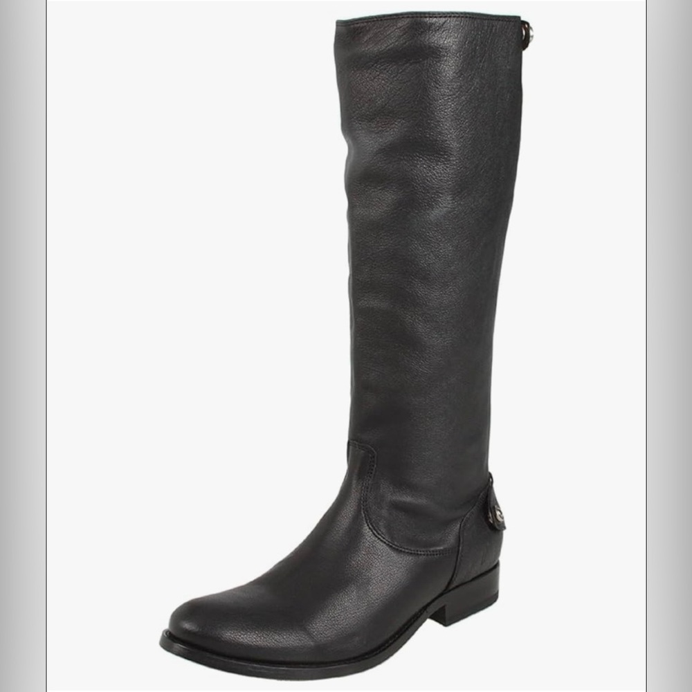 Frye Black Melissa Back Zip Leather Riding Boots